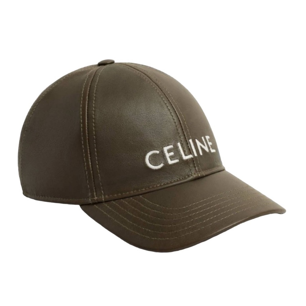 CELINE LEATHER BASEBALL HAT KHAKI GREEN SIZE LARGE